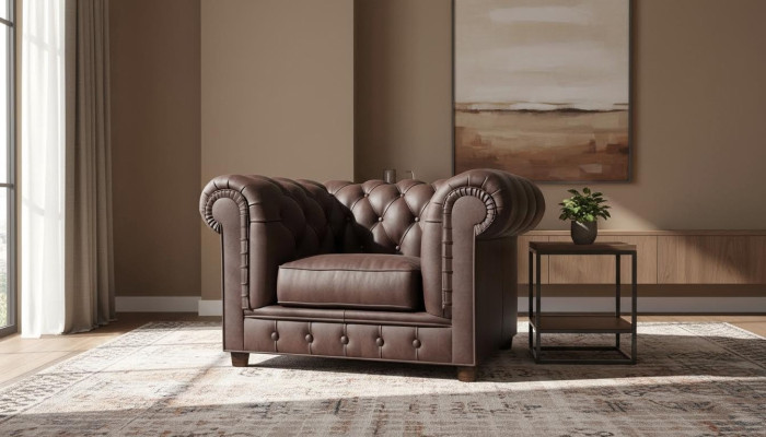 Sessel Fernseh Sitz Club Lounge Textil Leder Edler Design Chesterfield