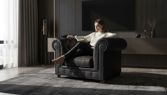 Edler Design Chesterfield Sessel Polster Fernseh Sitz Lounge Club Textil