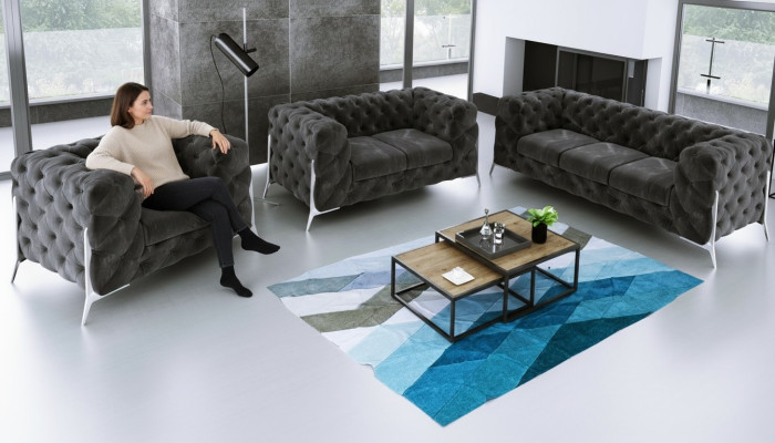 Designer Chesterfield Sofagarnitur Sofa Couch Polster Set 321 Sitzer Samt Set