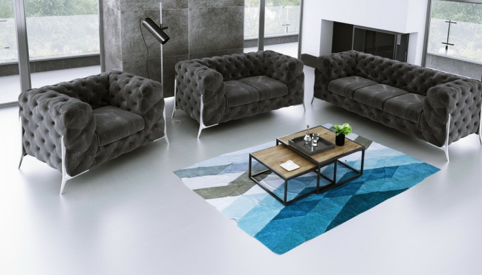 Designer Chesterfield Sofagarnitur Sofa Couch Polster Set 321 Sitzer Samt Set
