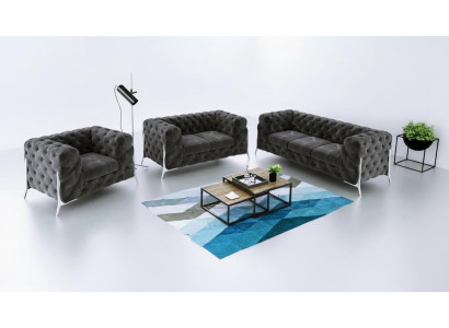 Designer Chesterfield Sofagarnitur Sofa Couch Polster Set 321 Sitzer Samt Set