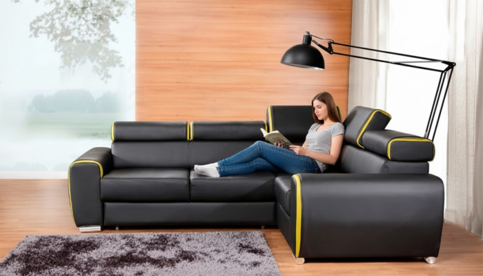 Design Ecksofa L-form Bettfunktion Couch Leder Textil Sofas Couchen