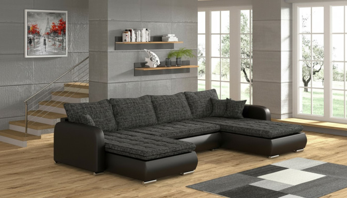 Design Ecksofa U-form Bettfunktion Couch Leder Textil Sofa Neu Wohnlandschaft