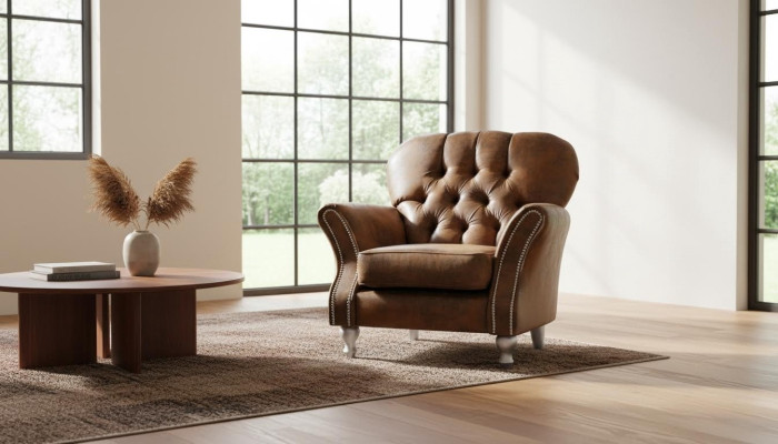 Design Sessel 1 Sitzer Braun Textil Luxus Club Lougne Sofa Fernseh Chesterfield