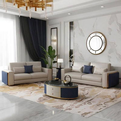 Sofagarnitur 3+2+1 Set Couchtisch Design Sofas Ledersofa Couch Wohnlandschaft
