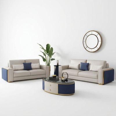 Sofagarnitur 3+2+1 Set Couchtisch Design Sofas Ledersofa Couch Wohnlandschaft