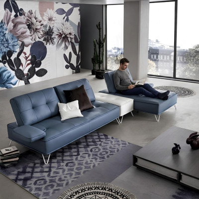 Wohnlandschaft Couch Polster Textil Stoff Leder Sitz Garnitur Eck L-Form Ecksofa