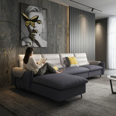 Wohnlandschaft Couch Polster Textil Stoff Leder Sitz Garnitur L-Form Eck Ecksofa