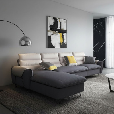 Wohnlandschaft Couch Polster Textil Stoff Leder Sitz Garnitur L-Form Eck Ecksofa