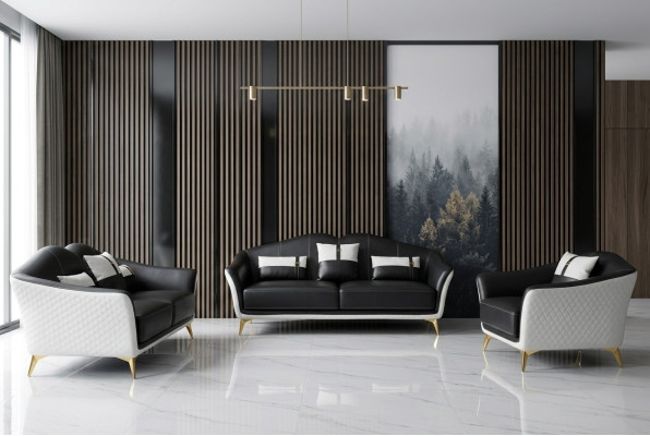 Schwarze Sofagarnitur 3+2+1 Set Wohnlandschaft Sofa Couch Garnitur Ledersofa Neu
