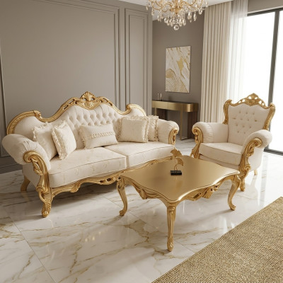 Sofagarnitur 3+3+1 Sitzer Chesterfield Barock Stil Garnitur Set 3tlg. Sofa 