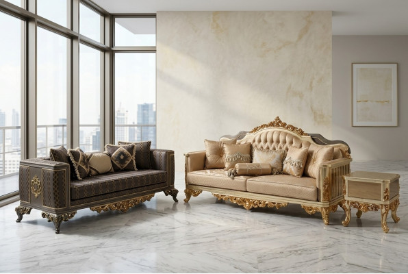 Luxus Sofa 3 Sitzer Textil Sofa Gold Design Möbel 3er Chesterfield Polster Neu
