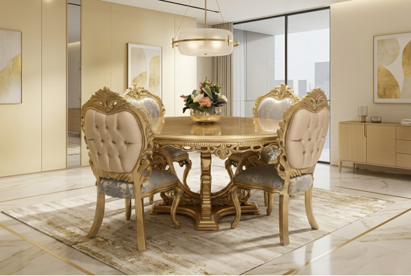 Esszimmer set 4 Stühle Set Esszimmer Designer Holz Stuhl Garnitur Rund Tisch Neu