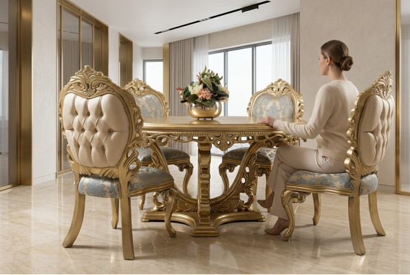 Luxus Esstisch Rund Design Tisch klassische Esszimmer Tische Möbel Gold Neu
