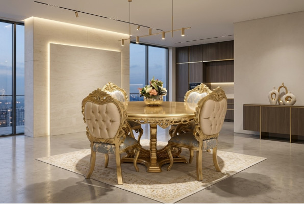 Luxus Esstisch Rund Design Tisch klassische Esszimmer Tische Möbel Gold Neu