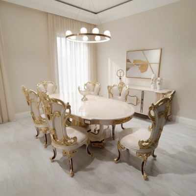 Esszimmer Set Luxus Stuhl Set 6x Stühle Essgruppe Garnitur Lehnstühle Anrichte