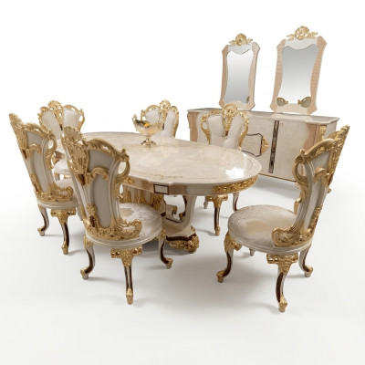 Esszimmer Set Luxus Stuhl Set 6x Stühle Essgruppe Garnitur Lehnstühle Anrichte