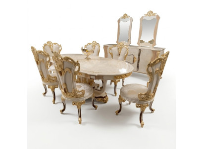 Esszimmer Set Luxus Stuhl Set 6x Stühle Essgruppe Garnitur Lehnstühle Anrichte