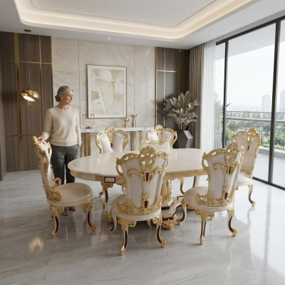 Garnitur Esszimmer Stuhl Set 6x Stühle Luxus Möbel Gruppe Sessel Sitzgarnitur