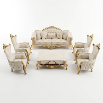 Sofagarnitur 3+1+1 Sitzer Wohnzimmer Set Komplett Textil Sofa Sessel Holz Neu