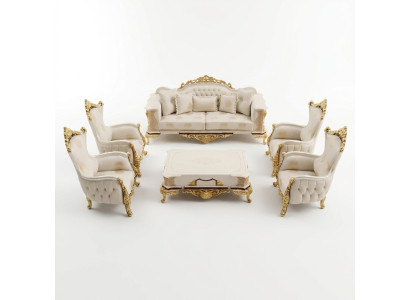 Sofagarnitur 3+1+1 Sitzer Wohnzimmer Set Komplett Textil Sofa Sessel Holz Neu