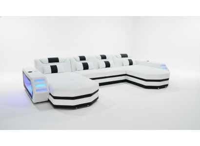 Ledersofa Sofa Modernes Polster Leder Wohnlandschaft Design Ecksofa Couch Weiß