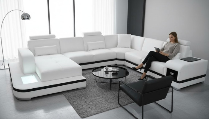 Design Ledersofa Sofa Modernes Polster Leder Ecksofa Couch Textil Wohnlandschaft
