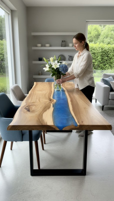 Esstisch tische epoxid harz epoxy tisch wasserfall echtes holz massive möbel