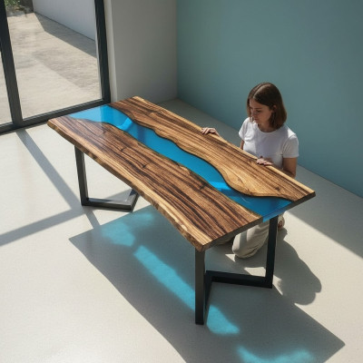 Couchtisch River Table Massiv Tische 100x50 Flusstisch Meer Waterfall