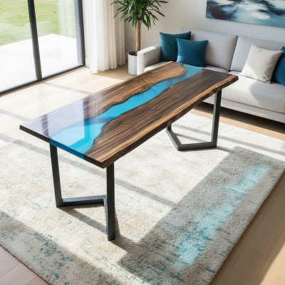 Couchtisch River Table Massiv Tische 100x50 Flusstisch Meer Waterfall