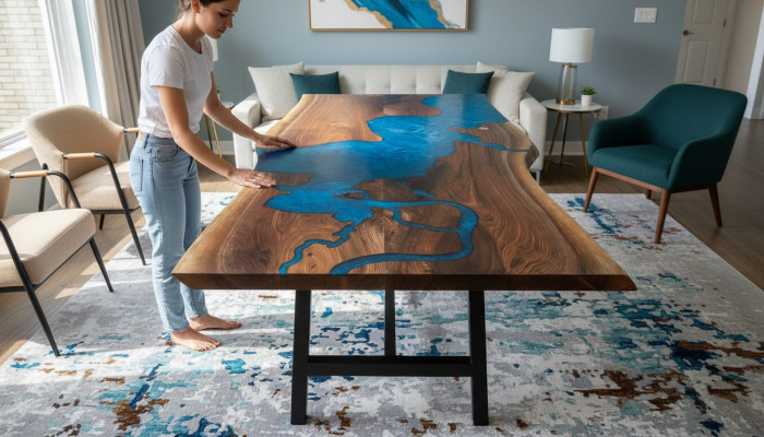 Wasserfall tisch epoxid harz esstisch echtes holz massive möbel epoxy tisch neu