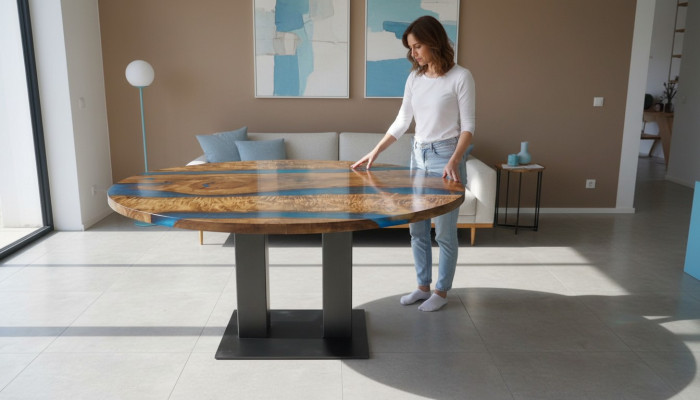 Massiver Esstisch Runder Tisch Epoxy Harz Möbel Wasserfall Fluss Tische Möbel