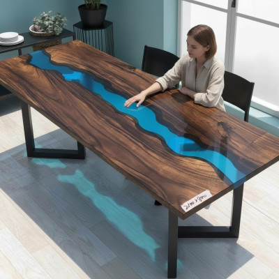 Epoxid Harz Fluss Tisch Echtes Massiv Holz Blau Wasser Tissche Epoxy Möbel Neu