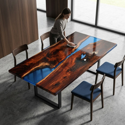 Tische Esstisch Design Tisch Moderne Meer Fluss Möbel 200x90 Epoxid Harz Ozean