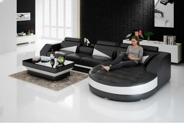 Designer Ecksofa Wohnlandschaft Ledersofa Sofa Sofa Couch Polster Lform Orange