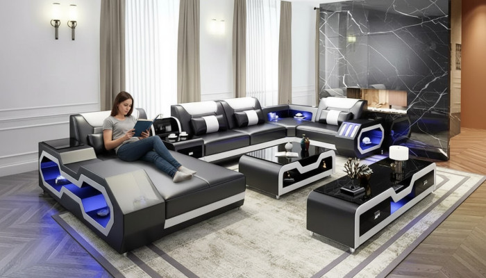Design Eckgarnitur Ecksofa Sofa Couch Sofas Couchen Tisch 2tlg. Wohnlandschaft