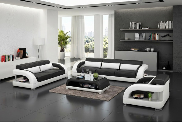 Wohnlandschaft Sofagarnitur 3+2+1 Sitzer Designer-Sofa Ledersofa Modernes Sofa