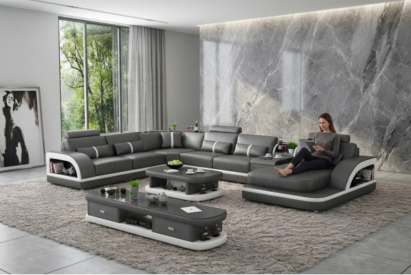 Wohnlandschaft Couch Polster Sofa Garnitur 3tlg. Set Couchtisch Sideboard