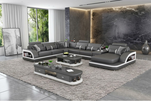 Wohnlandschaft Couch Polster Sofa Garnitur 3tlg. Set Couchtisch Sideboard