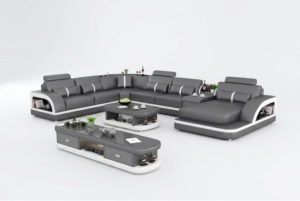 Wohnlandschaft Couch Polster Sofa Garnitur 3tlg. Set Couchtisch Sideboard