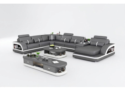 Wohnlandschaft Couch Polster Sofa Garnitur 3tlg. Set Couchtisch Sideboard