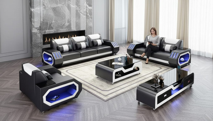 Sofagarnitur 321 Sitzer Modernes Sofa Ledersofa Designer Sofa Wohnlandschaft Neu