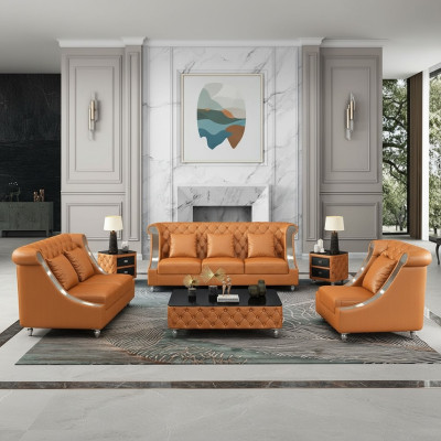 Design Wohnlandschaft Sofagarnitur 3+2 Sitzer Ledersofa Wohnzimmer Chesterfield