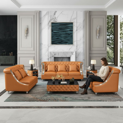 Chesterfield Ledersofa Couch Polster Komplett Set Garnitur 6tlg. Sitz Set Leder