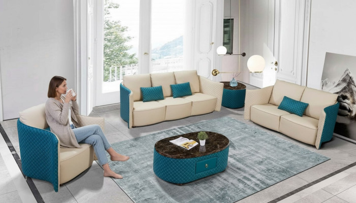 Ledersofa Sofa Couch Designer Polster Garnitur 2tlg Set Sitzgarnituren Couchen