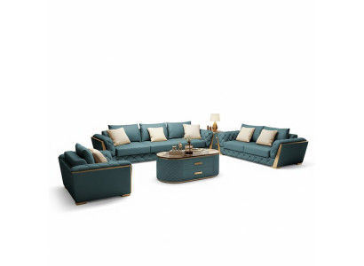 Leder Designer Sofa Couch Polster Garnitur 6tlg. Set Garnituren Couchtisch
