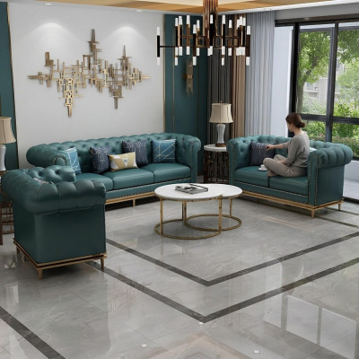 Chesterfield Sofagarnitur Couch Polster Sofa 6tlg. Wohnzimmer Set Tische