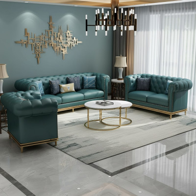 Chesterfield Sofagarnitur Couch Polster Sofa 6tlg. Wohnzimmer Set Tische