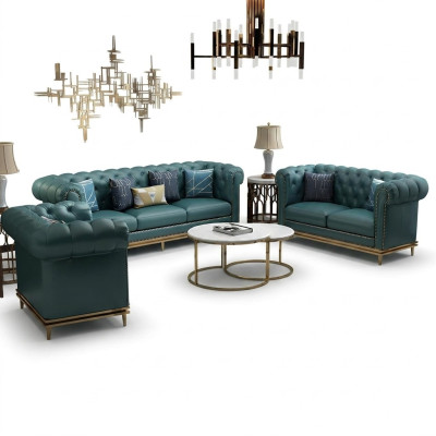 Chesterfield Sofagarnitur Couch Polster Sofa 6tlg. Wohnzimmer Set Tische