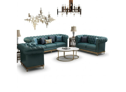 Chesterfield Sofagarnitur Couch Polster Sofa 6tlg. Wohnzimmer Set Tische